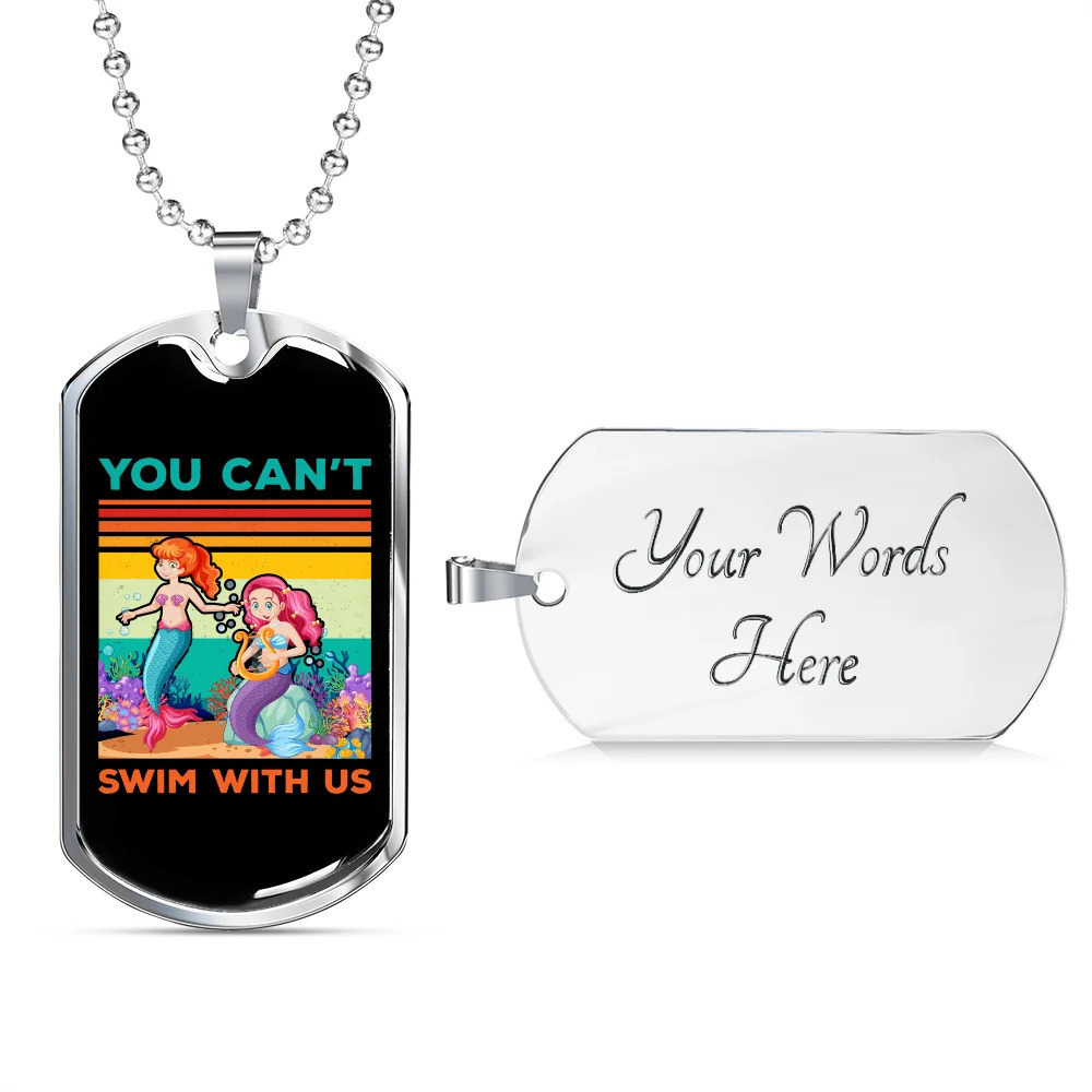 Camper Necklace Swim With Us Personalized Engraved Silver Dog Tag Necklace Cust